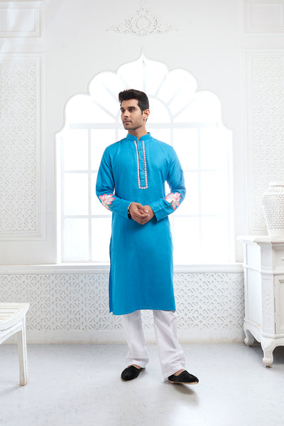 Light Blue Lotus Embroidery Kurta