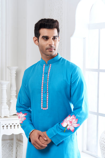 Light Blue Lotus Embroidery Kurta