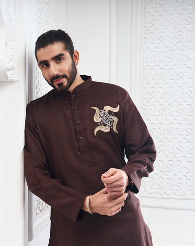 Dark Brown Ganesha Embroidery Kurta