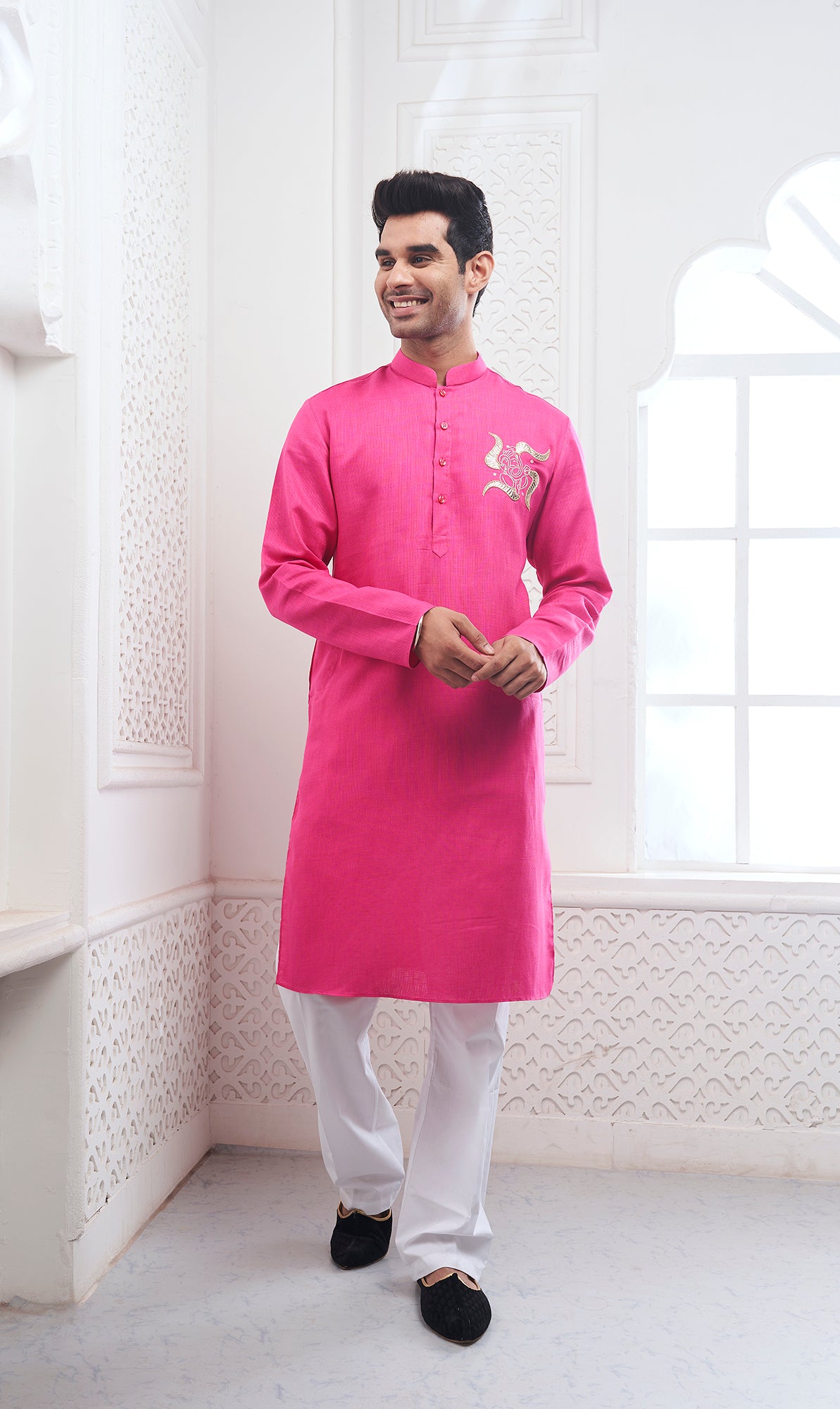 Pink Ganesha Embroidery Kurta