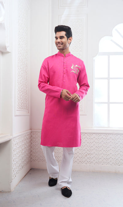 Pink Ganesha Embroidery Kurta