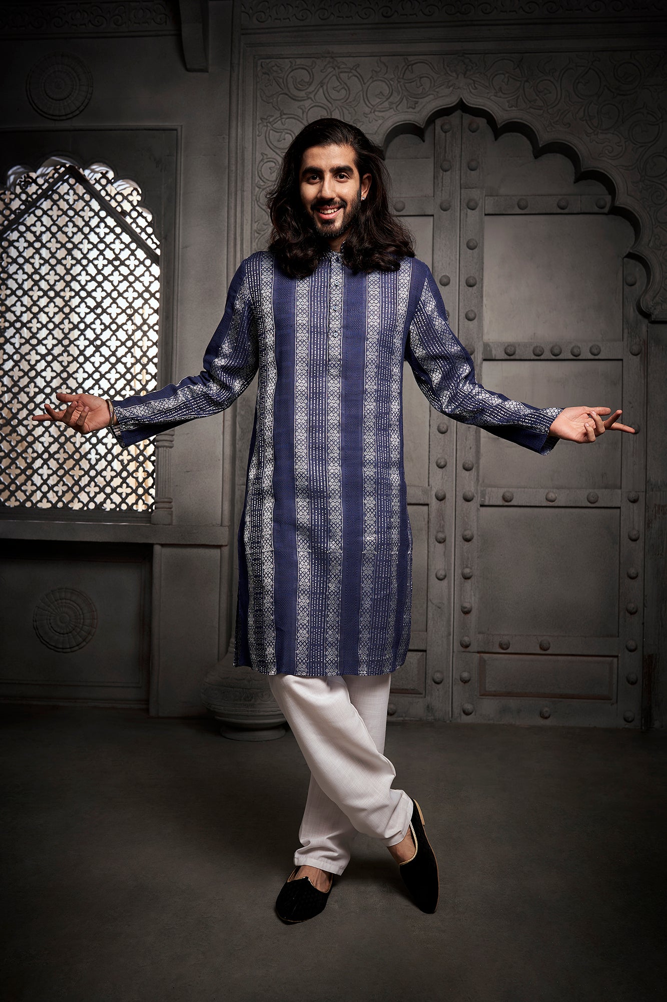 The Classic Dark Blue Weave Kurta
