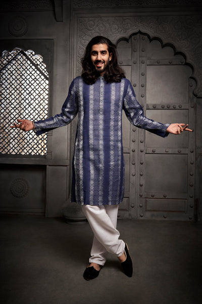 The Classic Dark Blue Weave Kurta