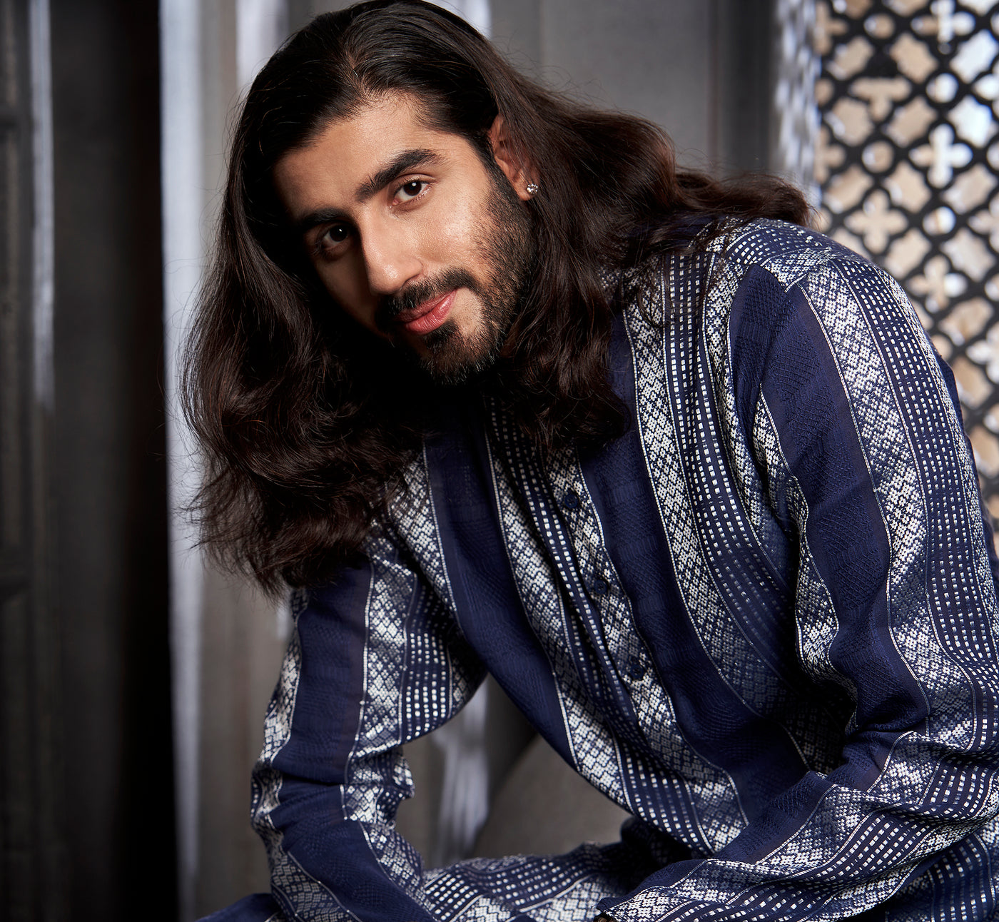 The Classic Dark Blue Weave Kurta