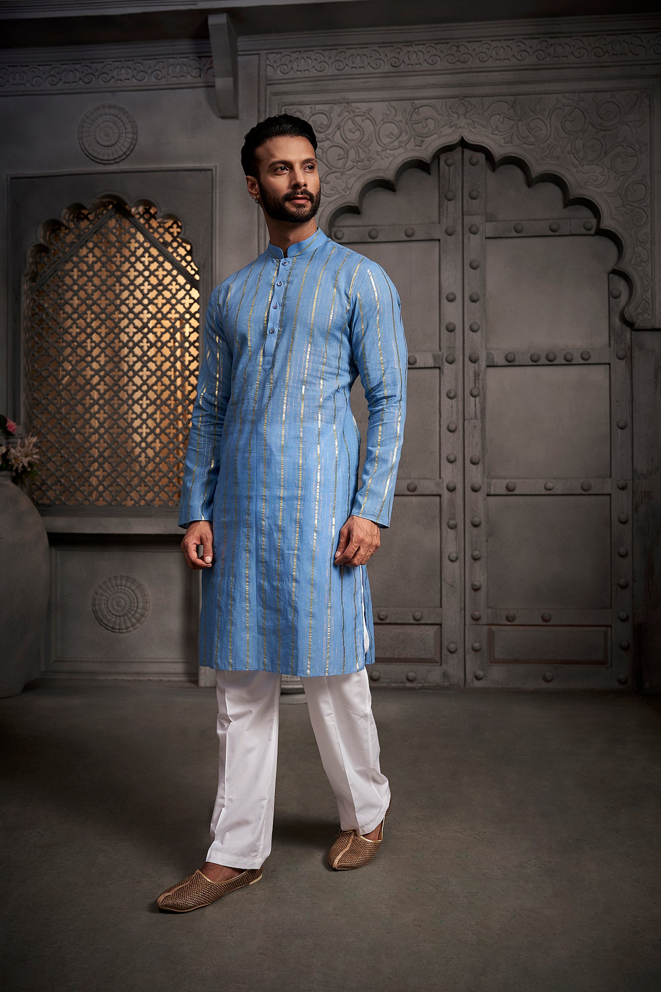 The Light Blue Stripes Weave Kurta