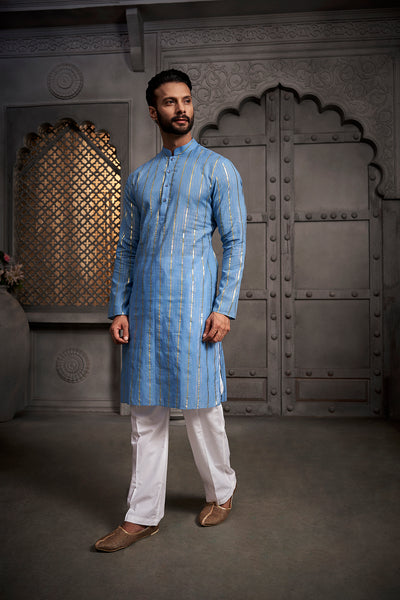 The Light Blue Stripes Weave Kurta