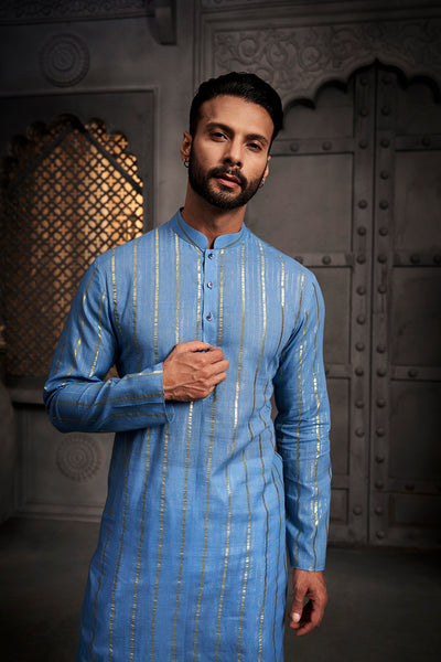 The Light Blue Stripes Weave Kurta