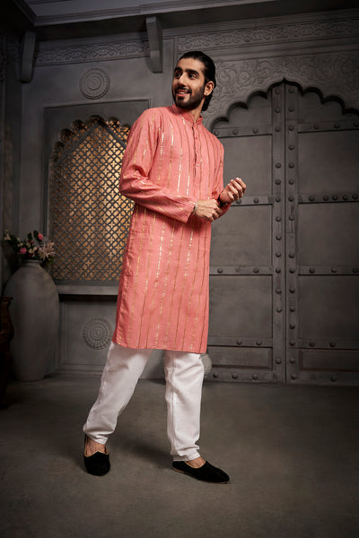 The Peach Stripes Weave Kurta
