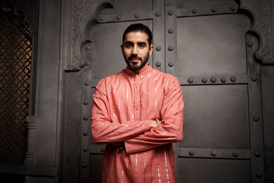 The Peach Stripes Weave Kurta