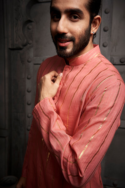 The Peach Stripes Weave Kurta