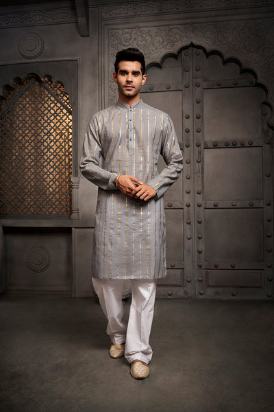 The Grey Stripes Weave Kurta