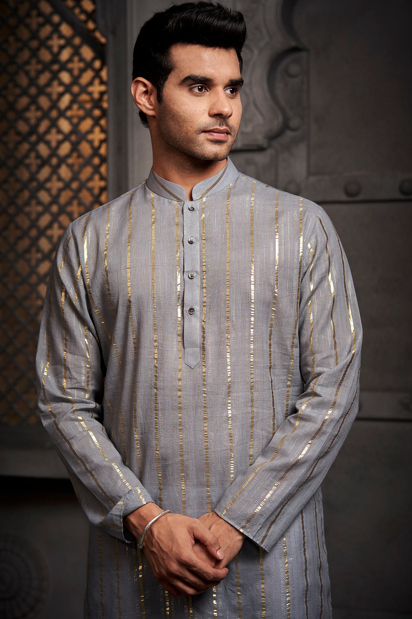 The Grey Stripes Weave Kurta