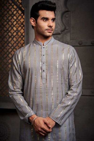 The Grey Stripes Weave Kurta