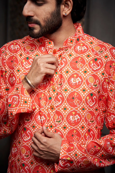 The Orange Printed Kurta