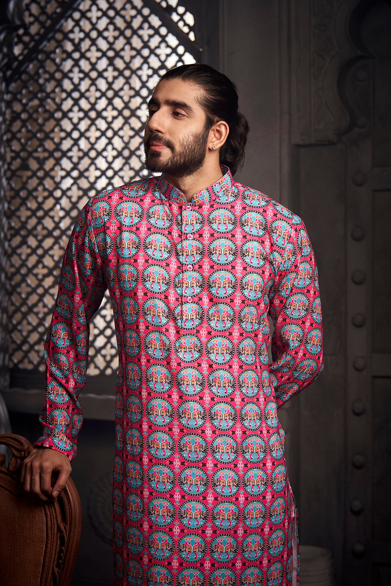 The Dark Pink Elephant Printed Kurta