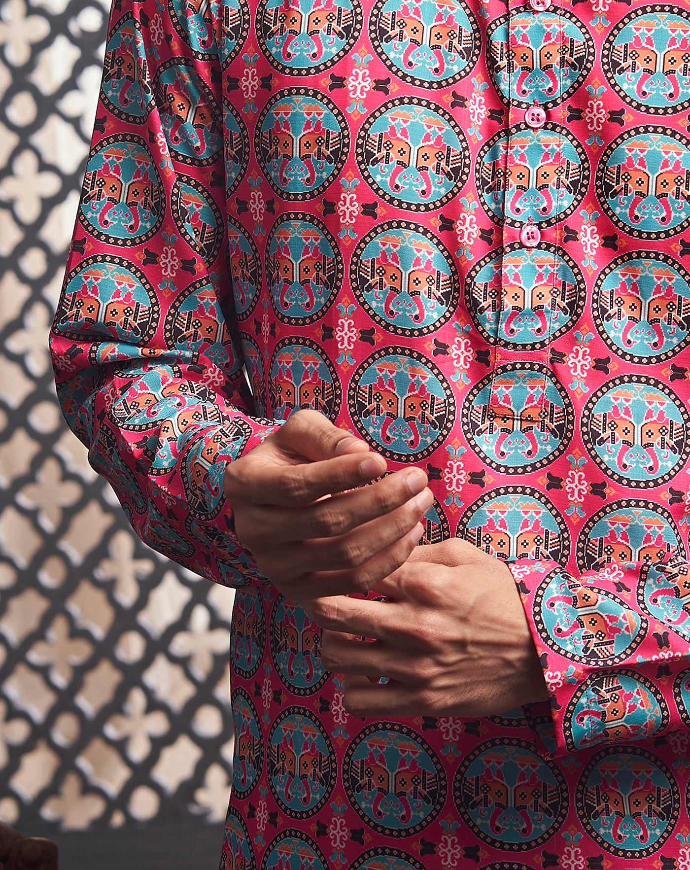 The Dark Pink Elephant Printed Kurta