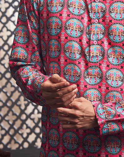 The Dark Pink Elephant Printed Kurta