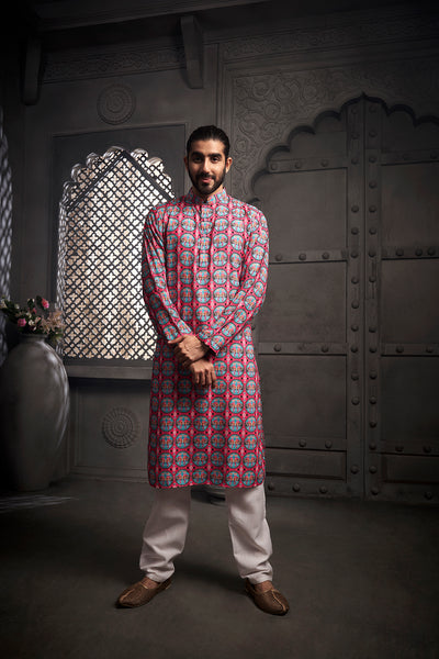 The Dark Pink Elephant Printed Kurta