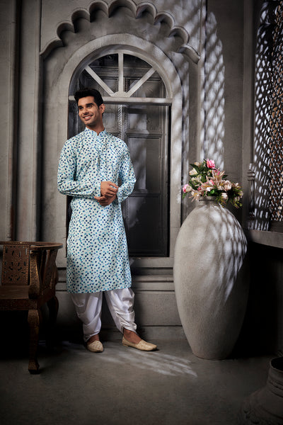 The Turquoise Blue Printed Kurta