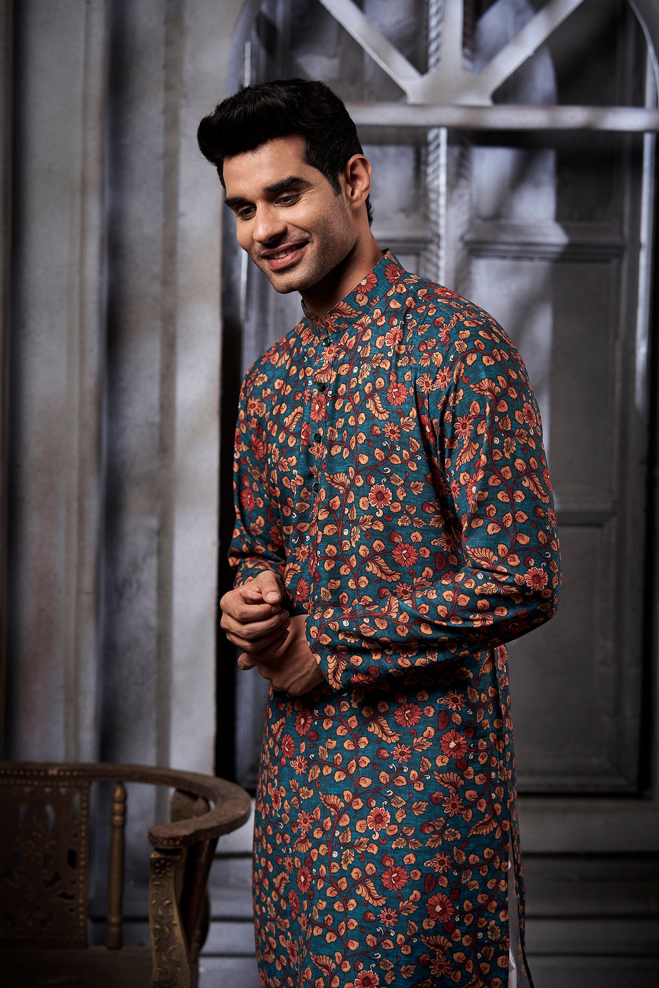 Dark Green Floral Printed Kurta