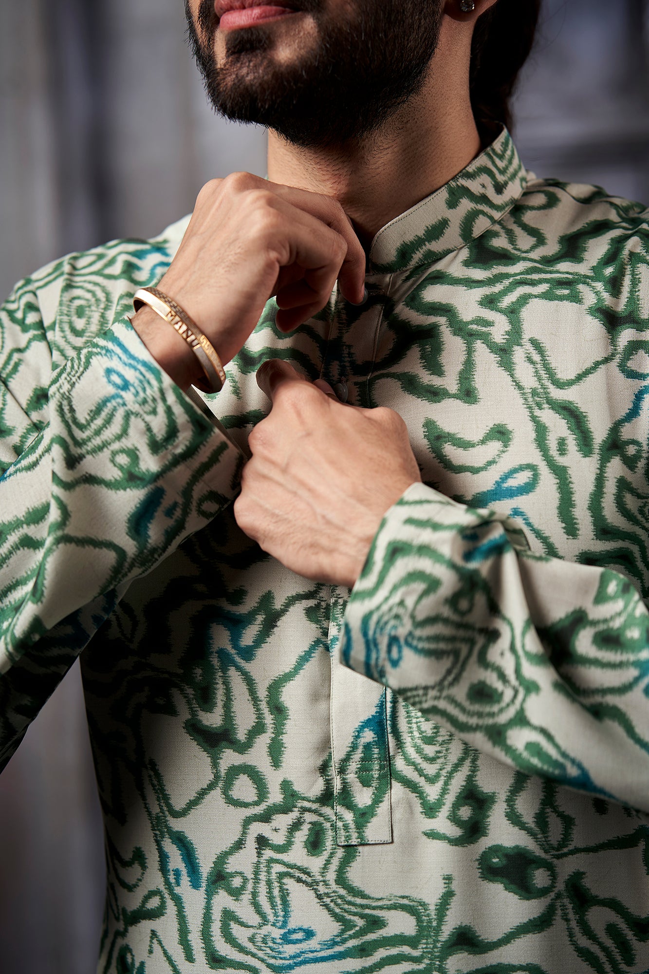 Green Abstract Printed Kurta