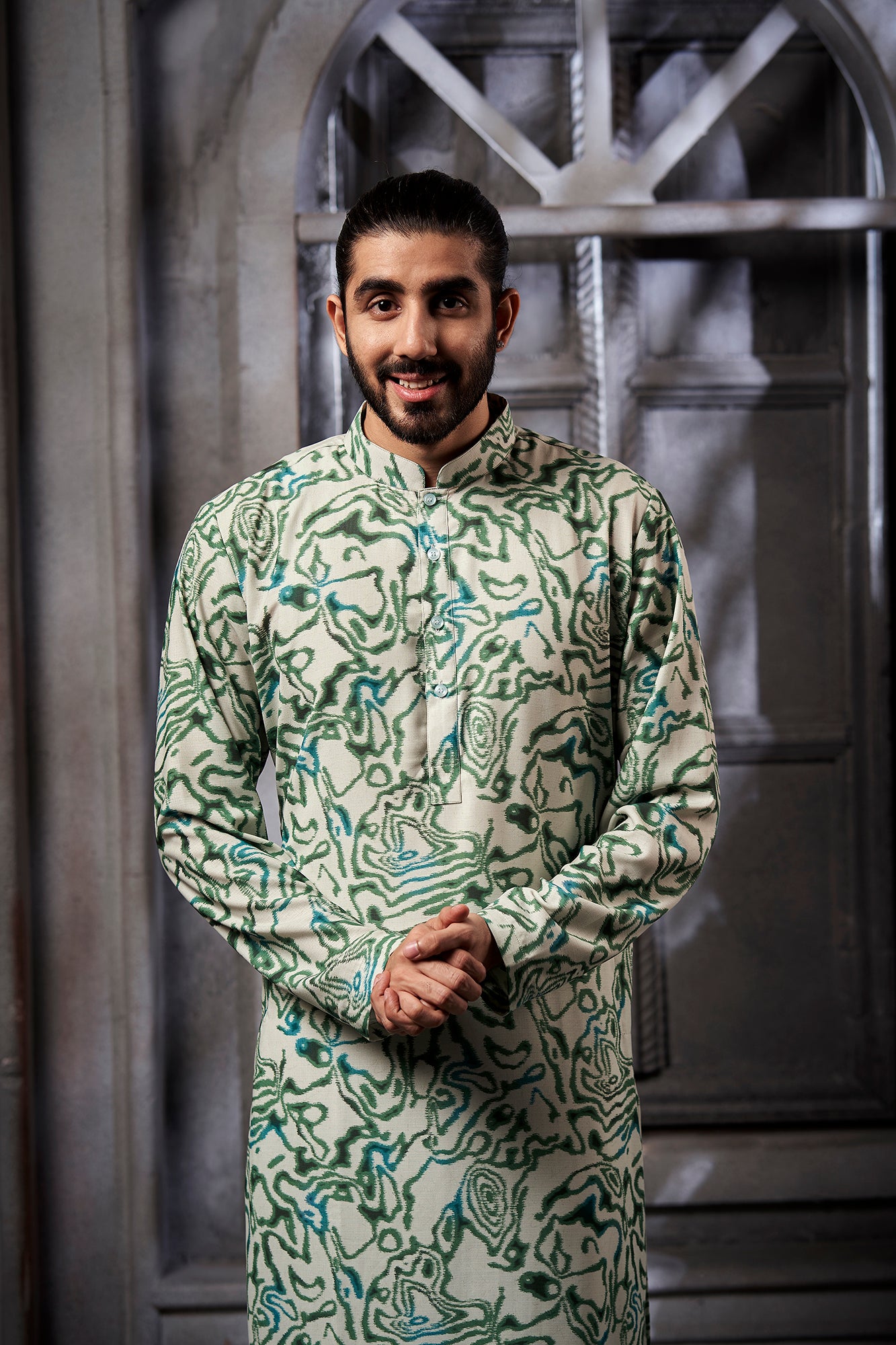 Green Abstract Printed Kurta