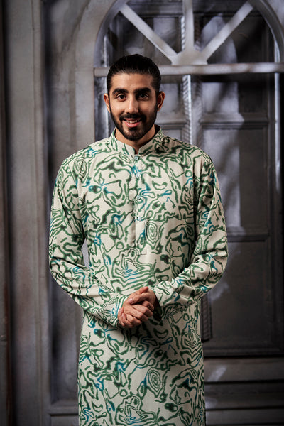 Green Abstract Printed Kurta