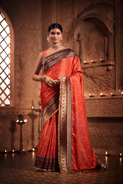 Enchanting Orange Zari Saree