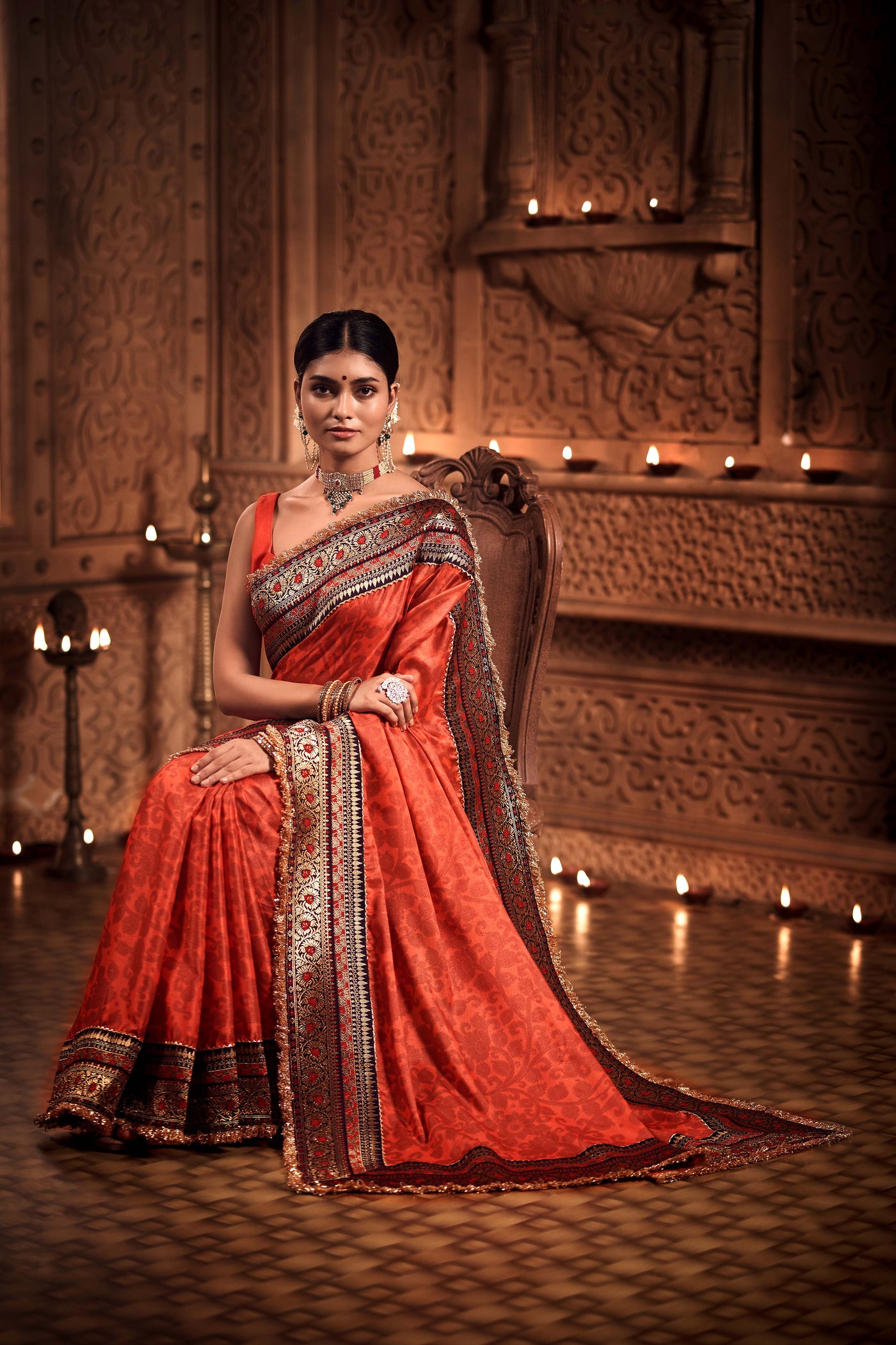 Enchanting Orange Zari Saree