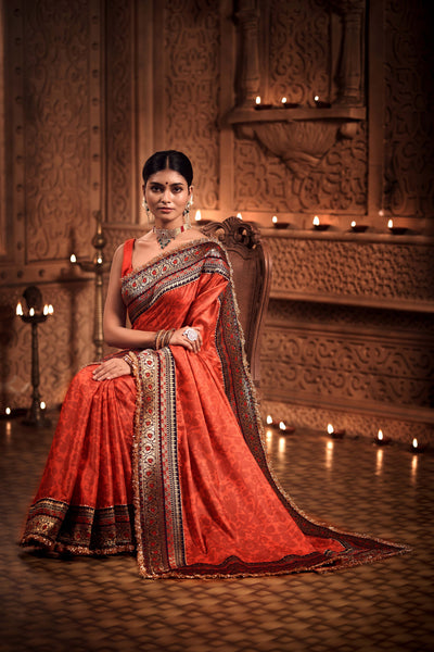 Enchanting Orange Zari Saree