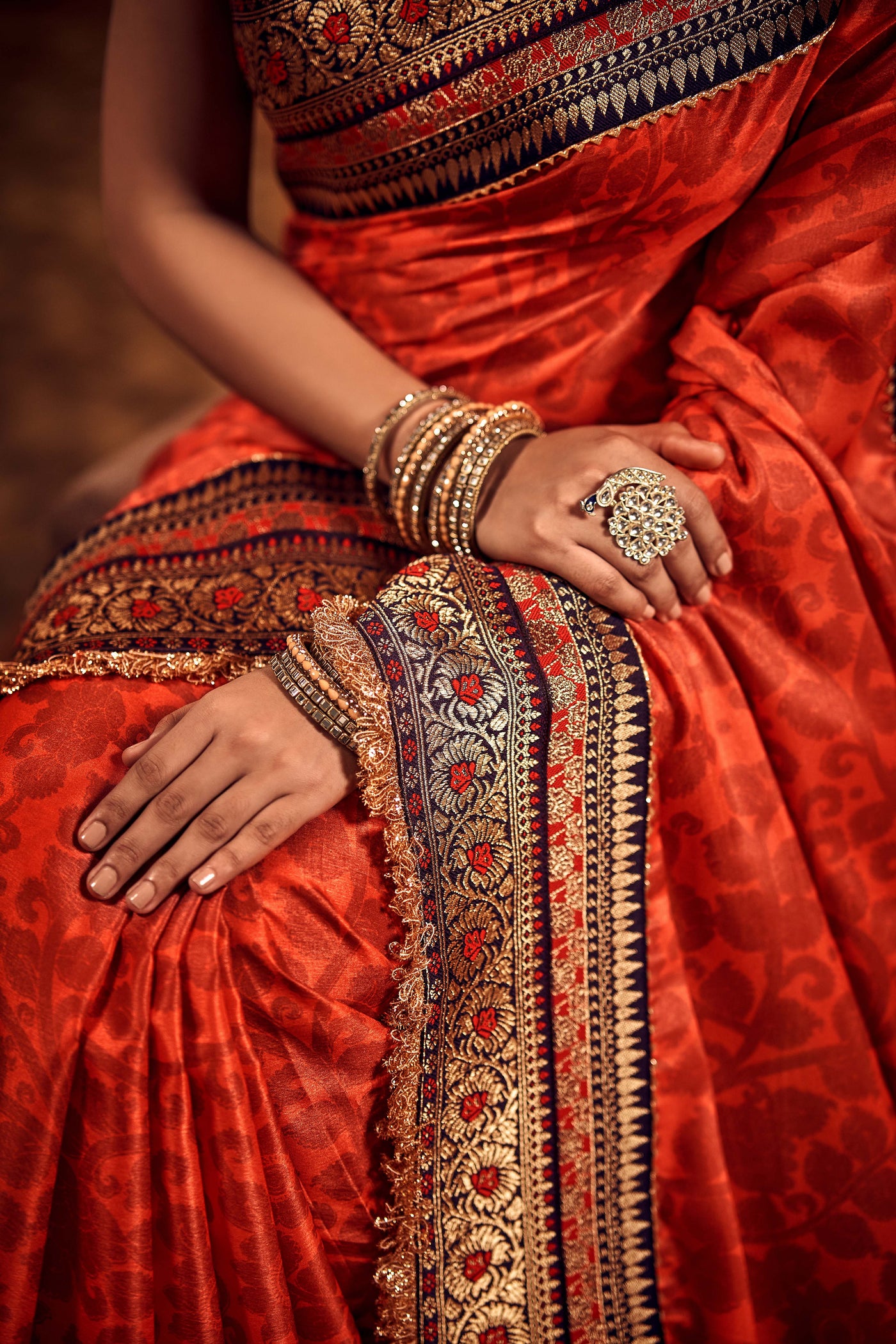 Enchanting Orange Zari Saree
