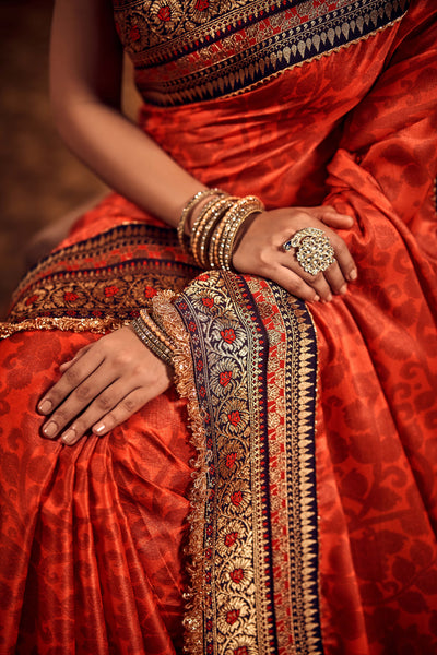 Enchanting Orange Zari Saree