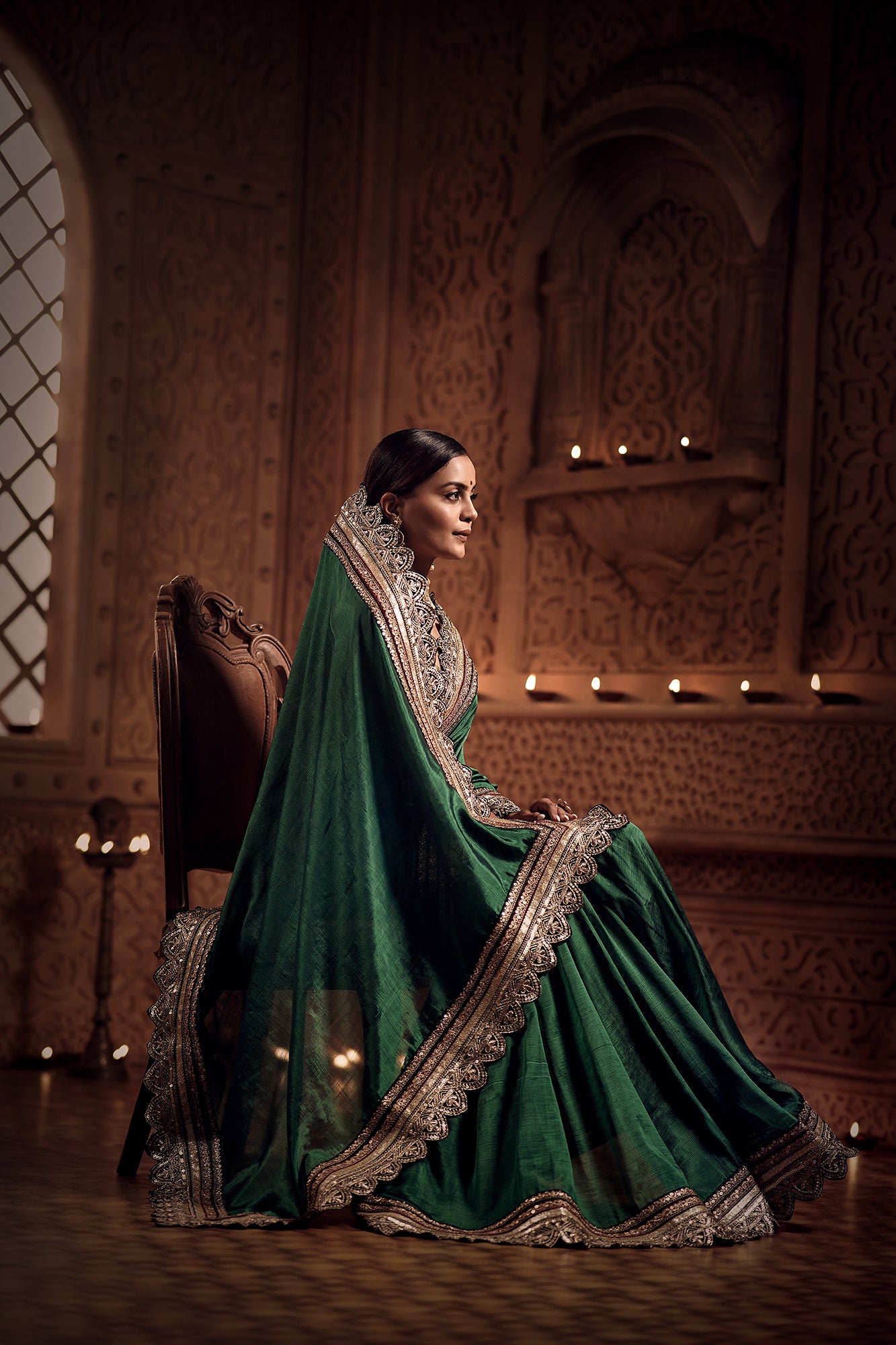 Vintage Green and Gold Zari Saree