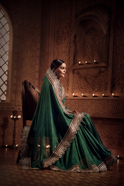 Vintage Green and Gold Zari Saree