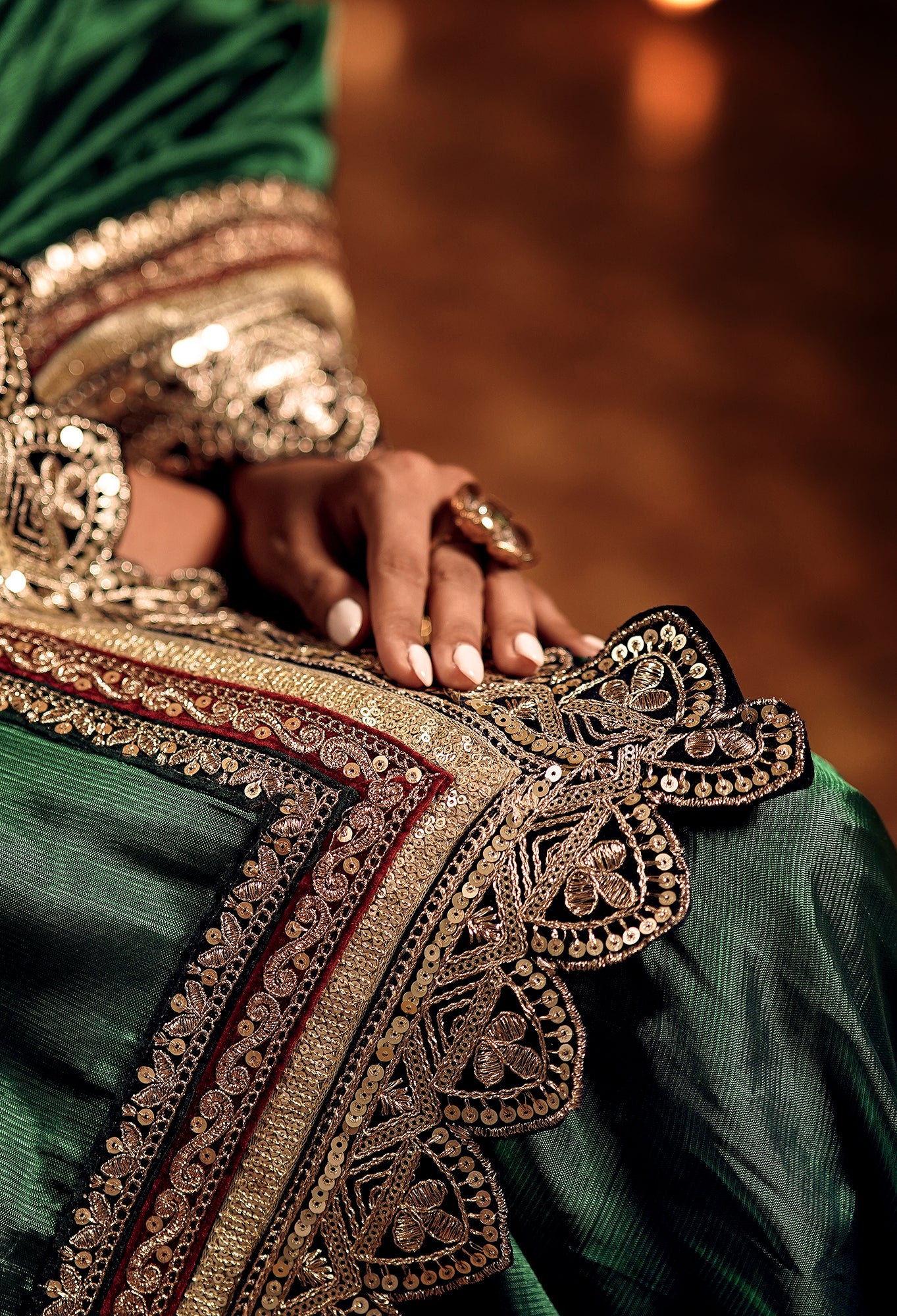 Vintage Green and Gold Zari Saree