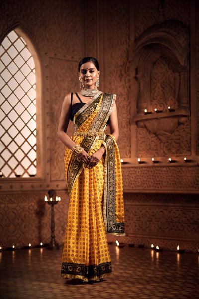 Mango Yellow Zari Artistry Saree