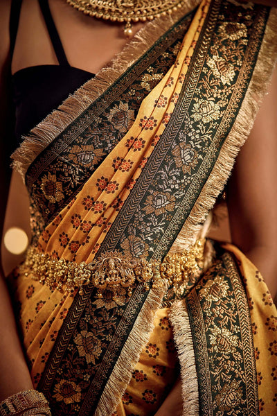 Mango Yellow Zari Artistry Saree