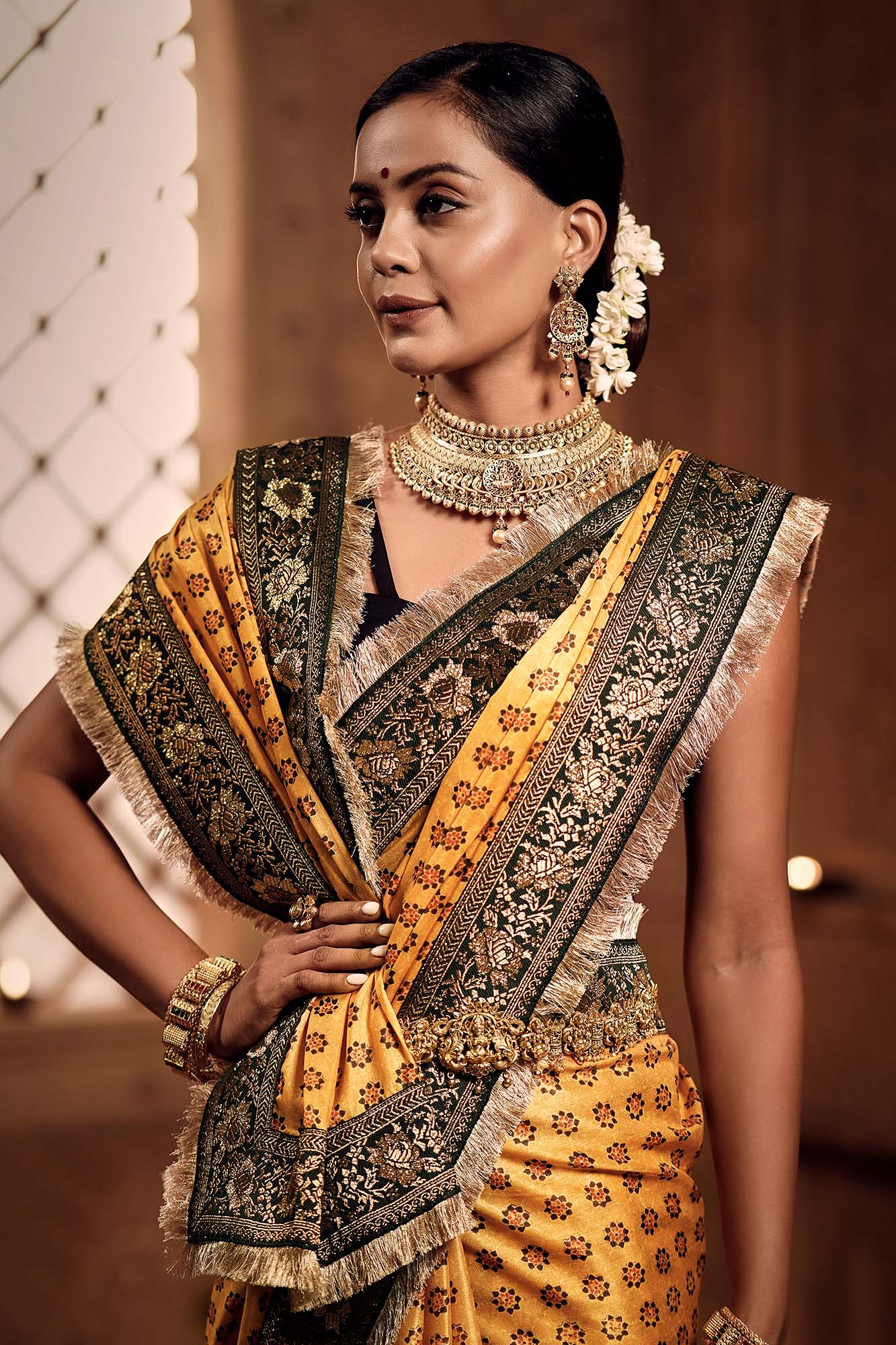 Mango Yellow Zari Artistry Saree