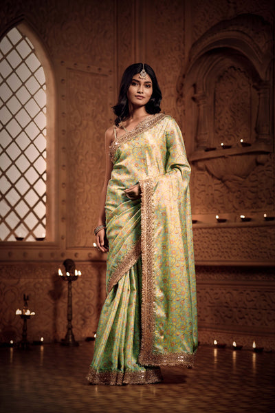 Mint Green Zari Blossom Saree