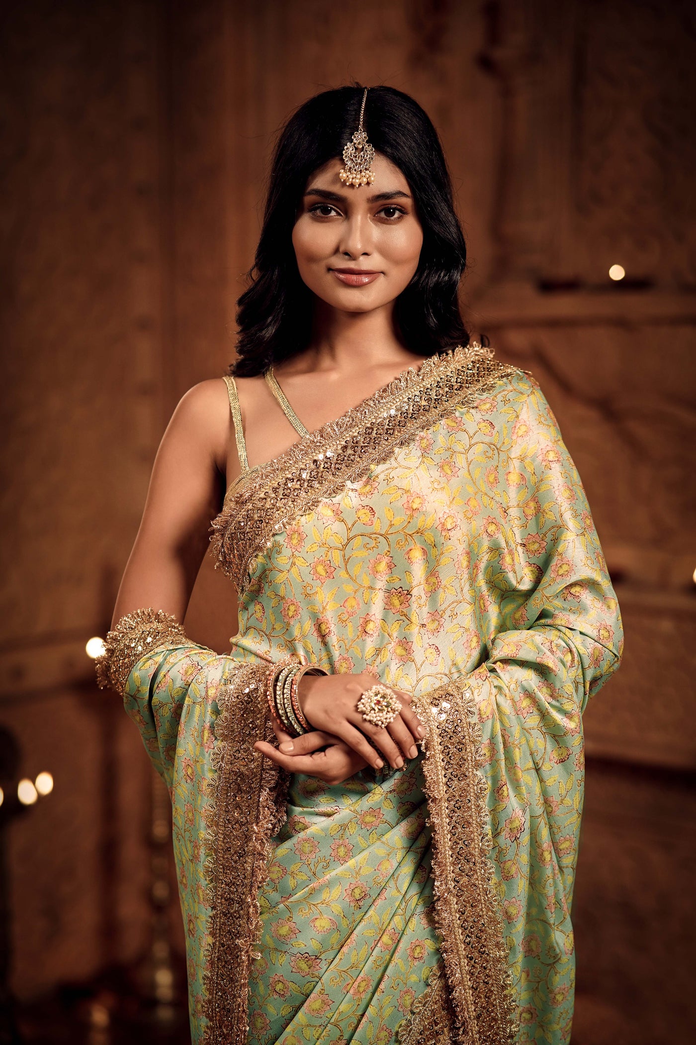 Mint Green Zari Blossom Saree