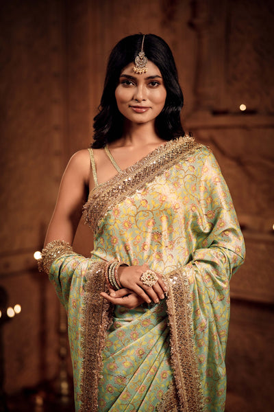 Mint Green Zari Blossom Saree