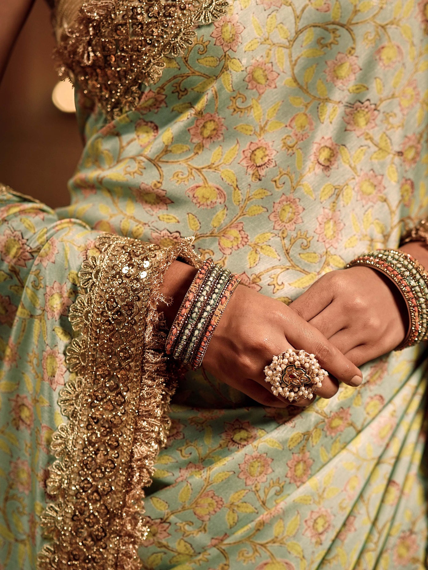 Mint Green Zari Blossom Saree