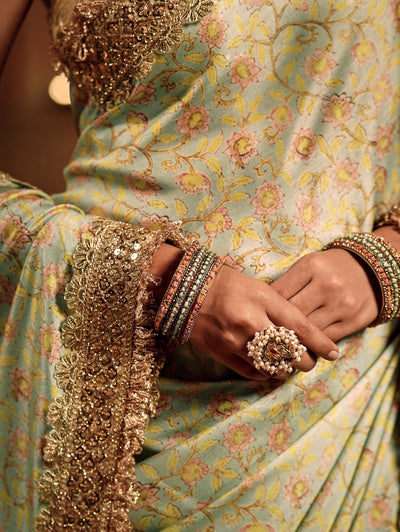 Mint Green Zari Blossom Saree