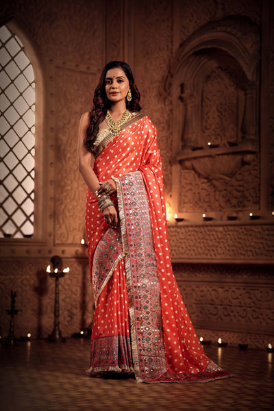 Glorious Orange Zari Saree