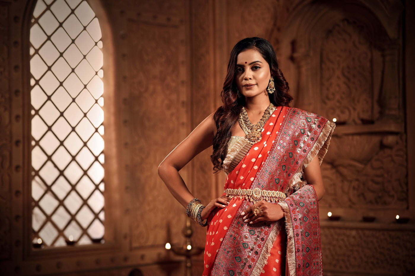 Glorious Orange Zari Saree
