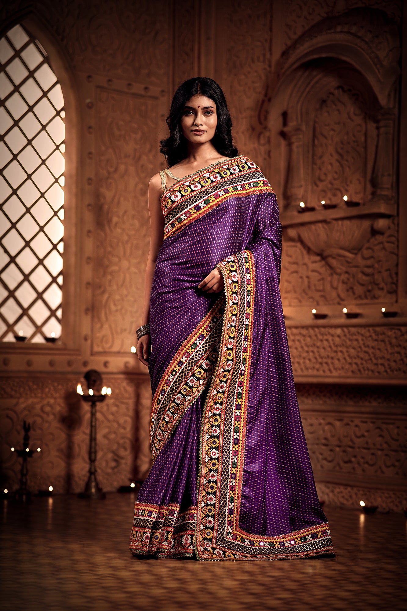 Purple Zari Embroidery Saree