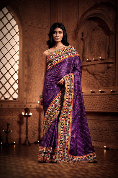 Purple Zari Embroidery Saree