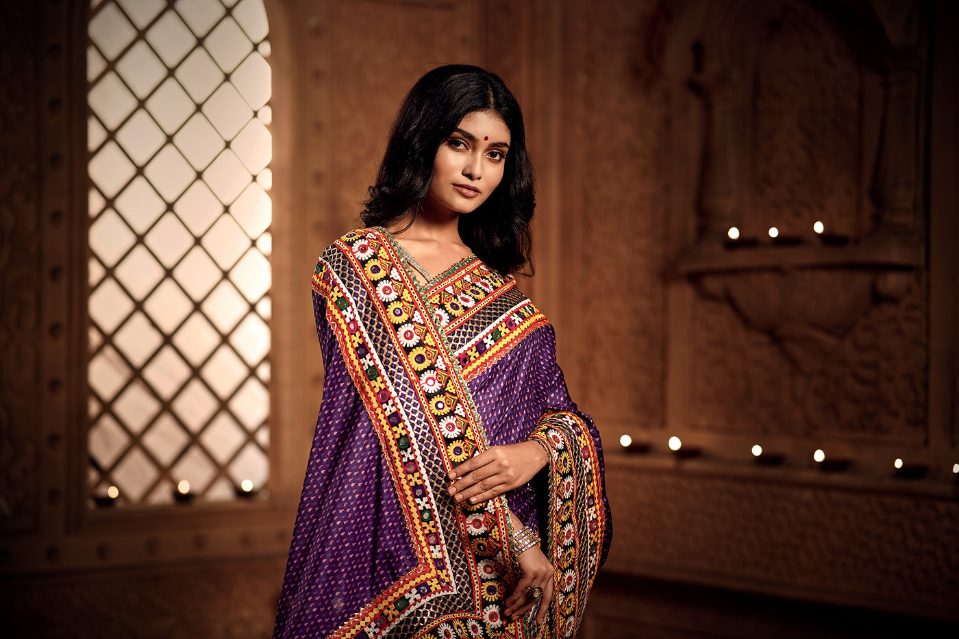 Purple Zari Embroidery Saree