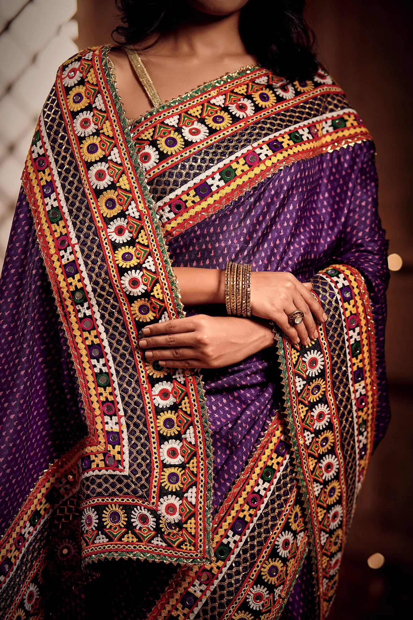 Purple Zari Embroidery Saree