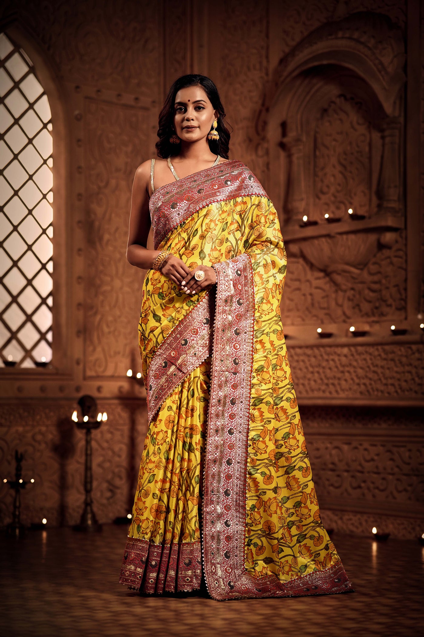 Luminous Floral Zari Embroidery Saree